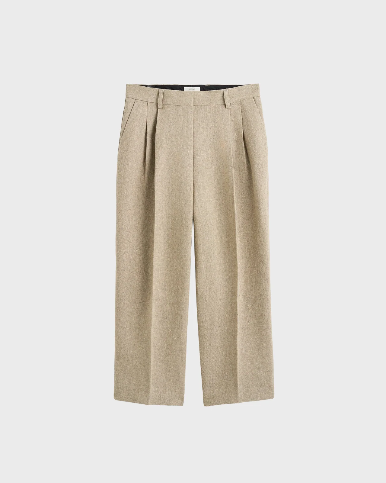 Toteme Beige Double-pleat Cropped Linen Trousers